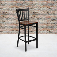 Flash Furniture Hercules Series Black Vertical Back Metal Restaurant Bar Stool with Cherry Wood Seat XU-DG-6R6B-VRT-BAR-CHYW-GG